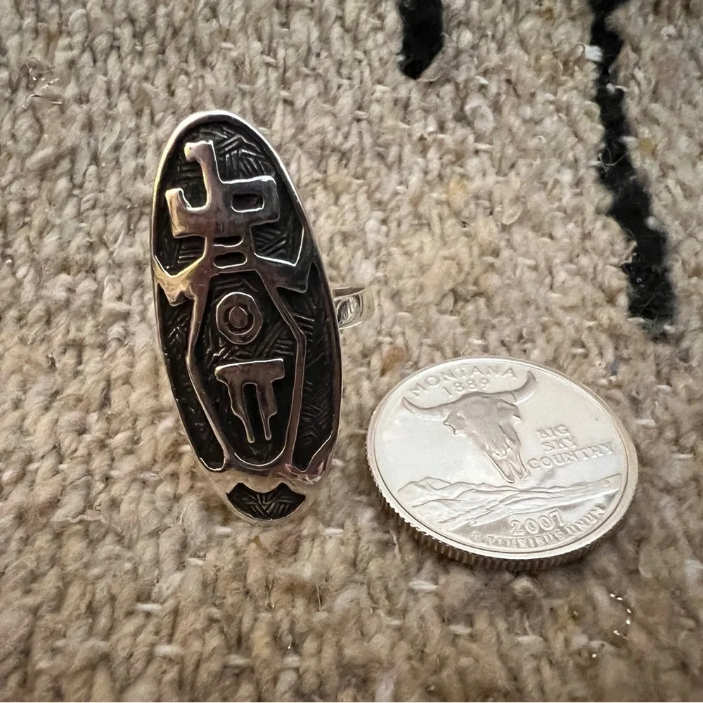 ❤️ Kachina Symbol Native Navajo Style Unisex Sterling Silver SZ 9.75 Ring 1.33”L - Picture 7 of 14